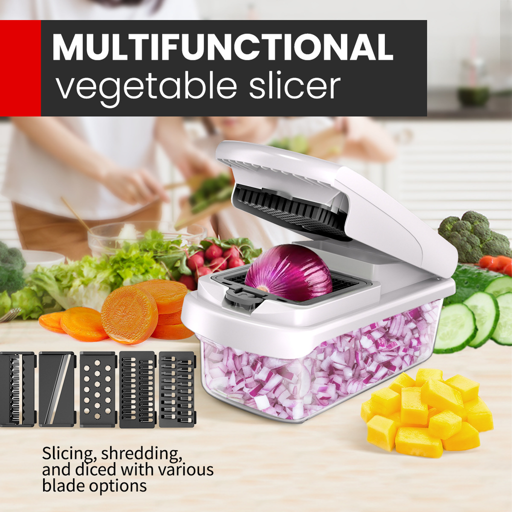 15-in-1 Multifunctional Stainless Steel Vegetable Chopper - 8 Blades, Container, Professional Design, Handle, Wave Slicer, Reduces Preparation Time, Kitchen Utensil, For Mothers, Flash Sale Home Items