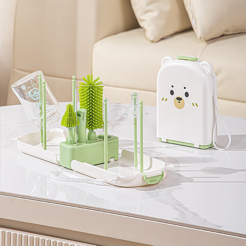 Travel Baby Bottle Brush Set - Portable Cup Cleaning Brush Set with Drying Rack and Storage Case for Bottles, Straws, Lids and Tumblers