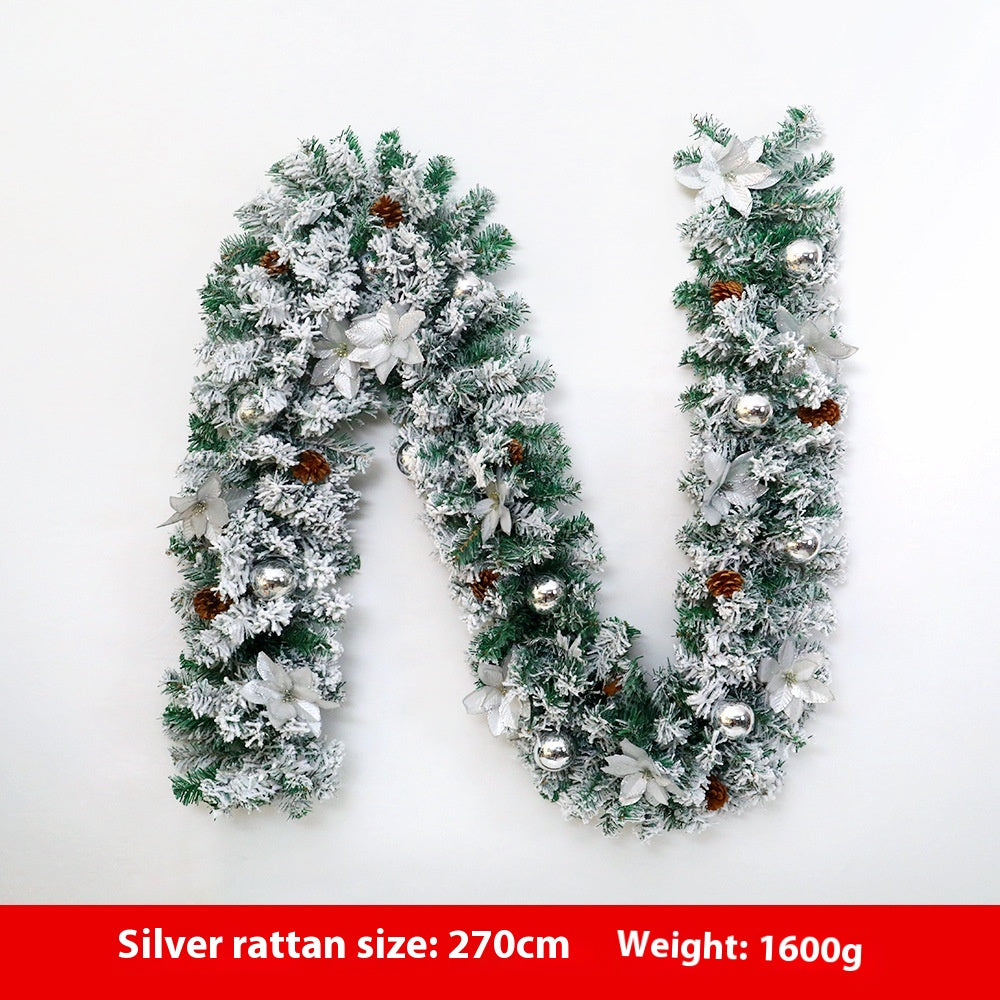 Artificial Snow-Flocked Christmas Garland with Pinecones, Bows & Ornaments