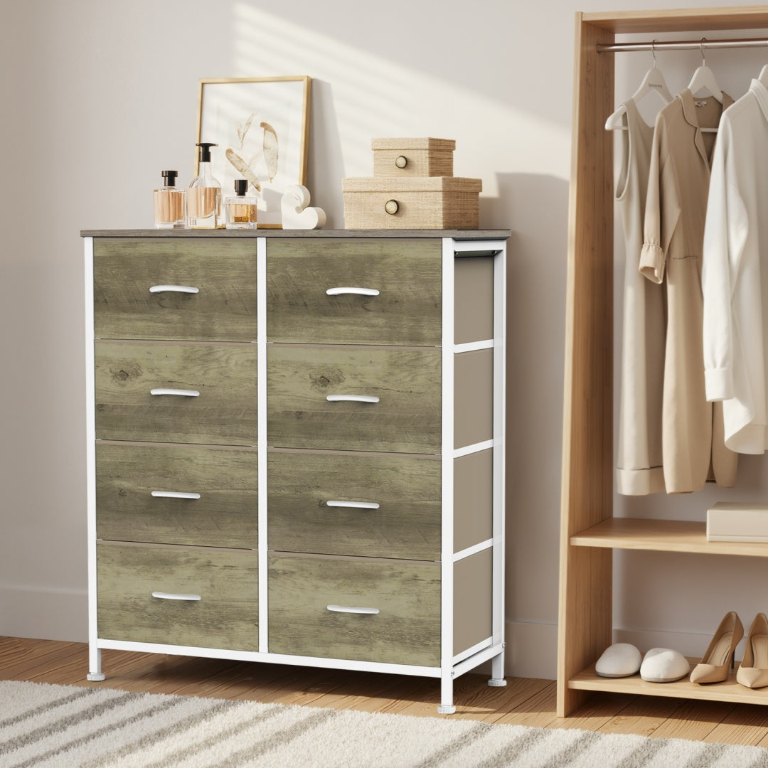Tall Dresser Fabric Storage Tower ,Wooden Top For Kid Room, Closet, Entryway, Nursery