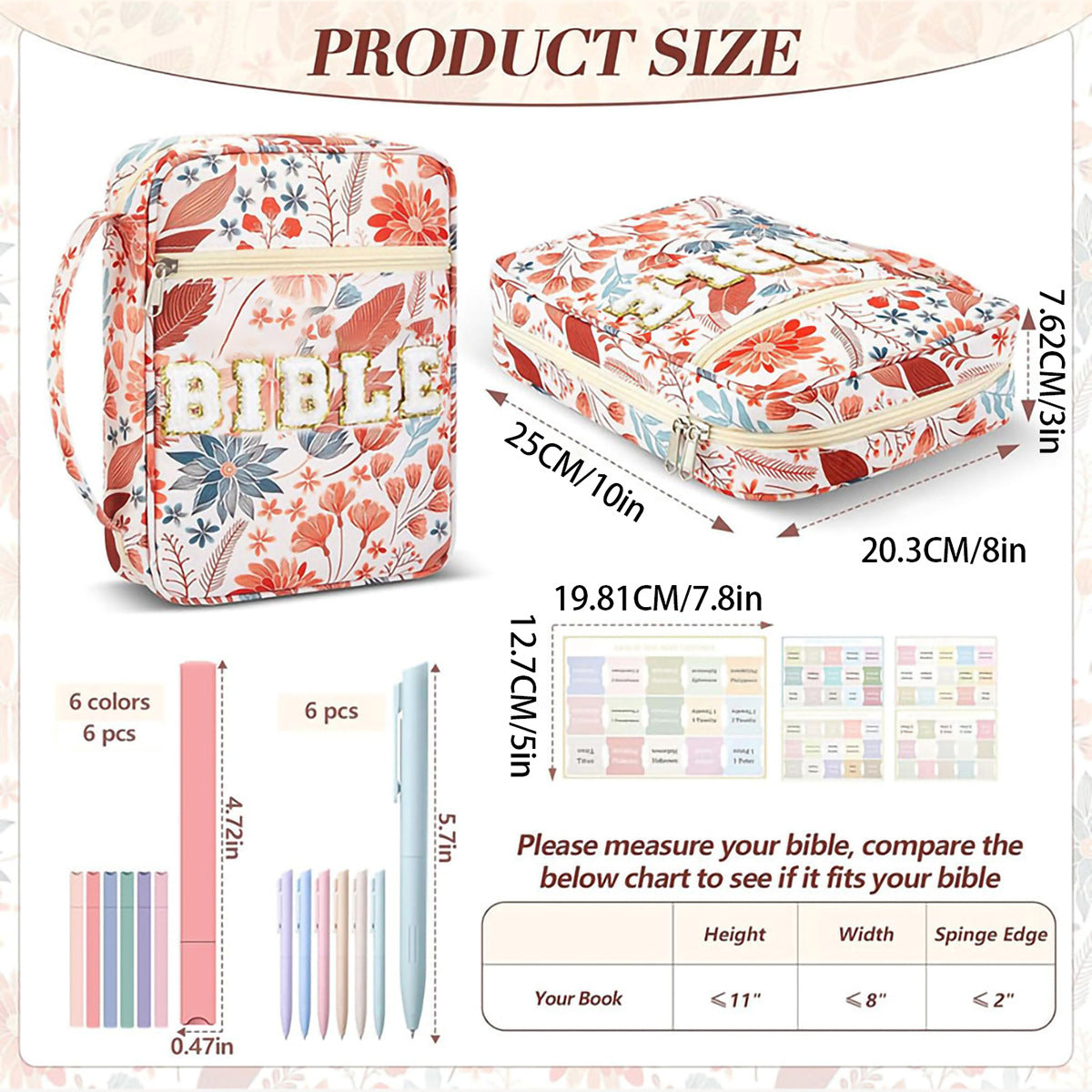 Bible Carrying Case with Zipper, Front Pocket & Handle