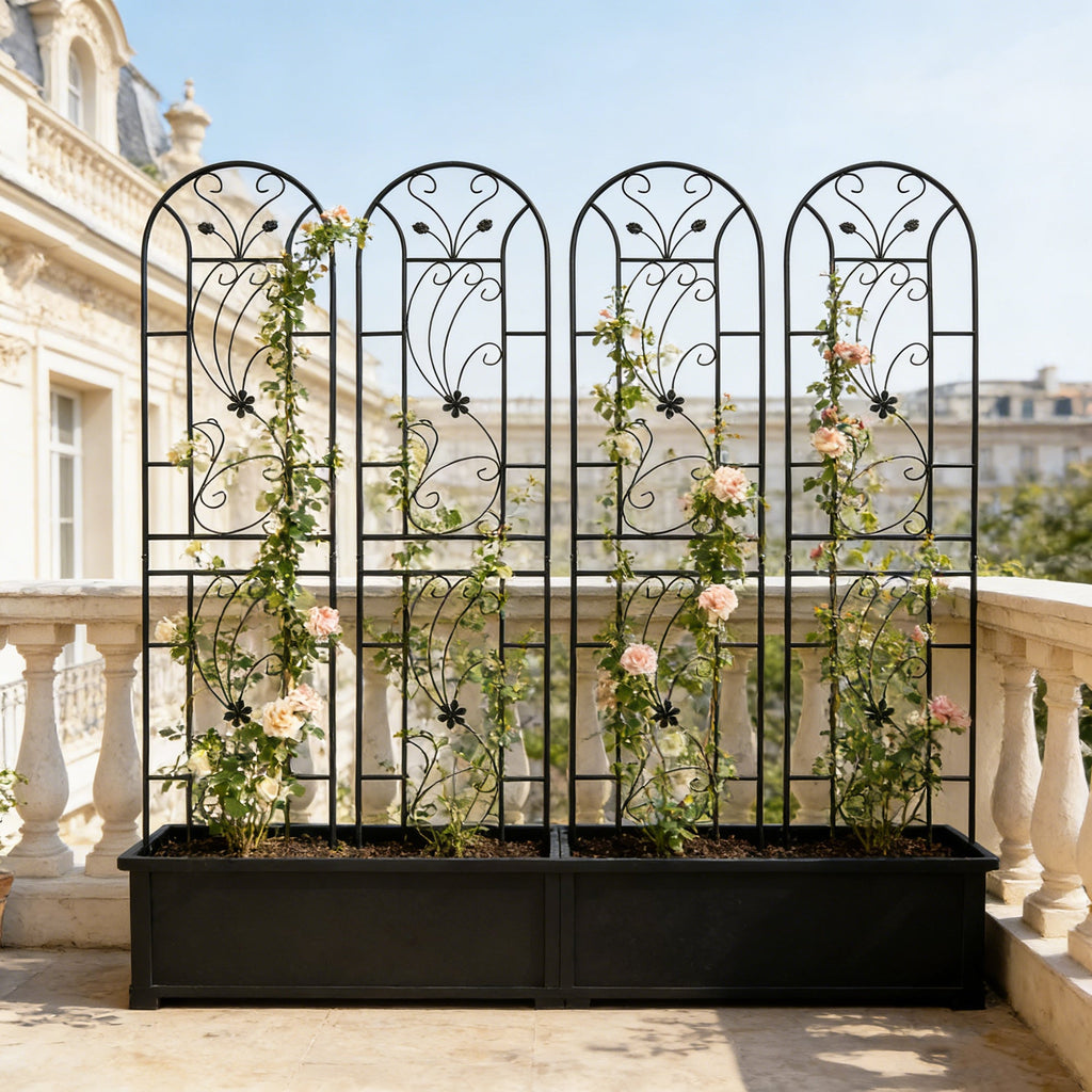4 Pack Metal Garden Trellis 86.7  X 19.7  Rustproof Trellis For Climbing Plants Outdoor Flower Support Peacock Style Black