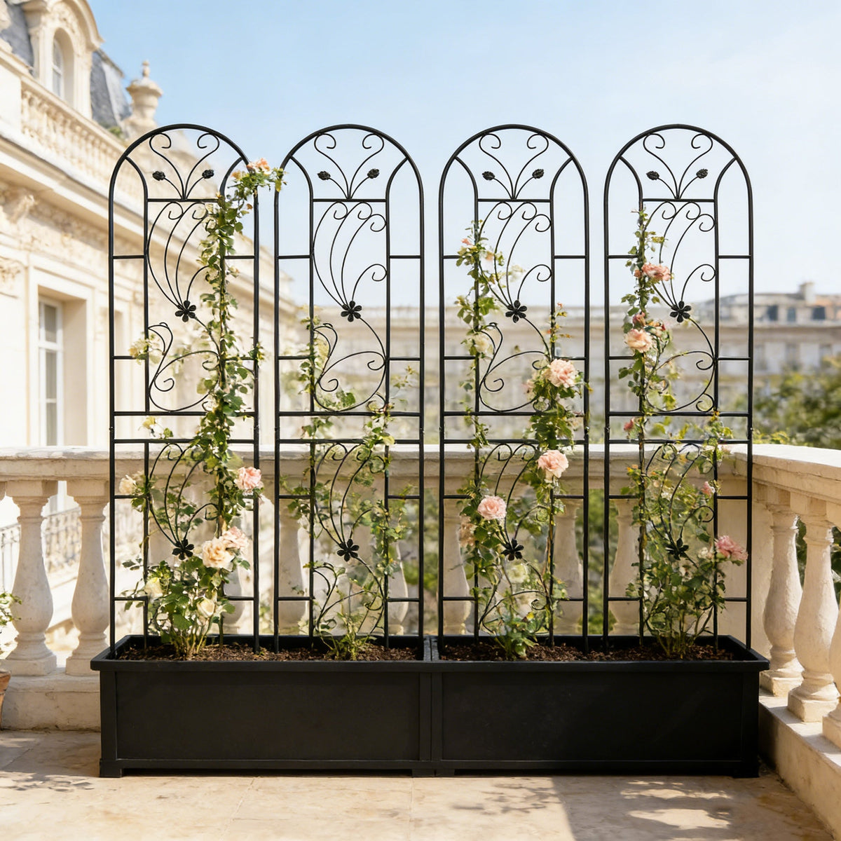 4 Pack Metal Garden Trellis 86.7  X 19.7  Rustproof Trellis For Climbing Plants Outdoor Flower Support Peacock Style Black