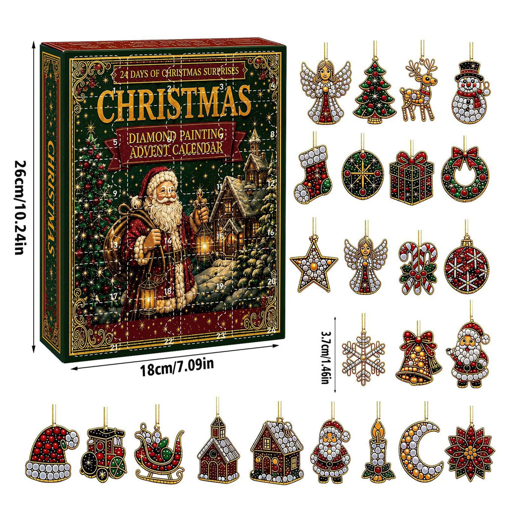 24-Day Christmas Diamond Painting Advent Calendar – DIY Holiday Ornament Kit with Festive Hanging Pendants