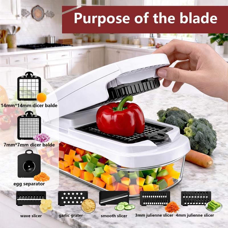 15-in-1 Multifunctional Stainless Steel Vegetable Chopper - 8 Blades, Container, Professional Design, Handle, Wave Slicer, Reduces Preparation Time, Kitchen Utensil, For Mothers, Flash Sale Home Items