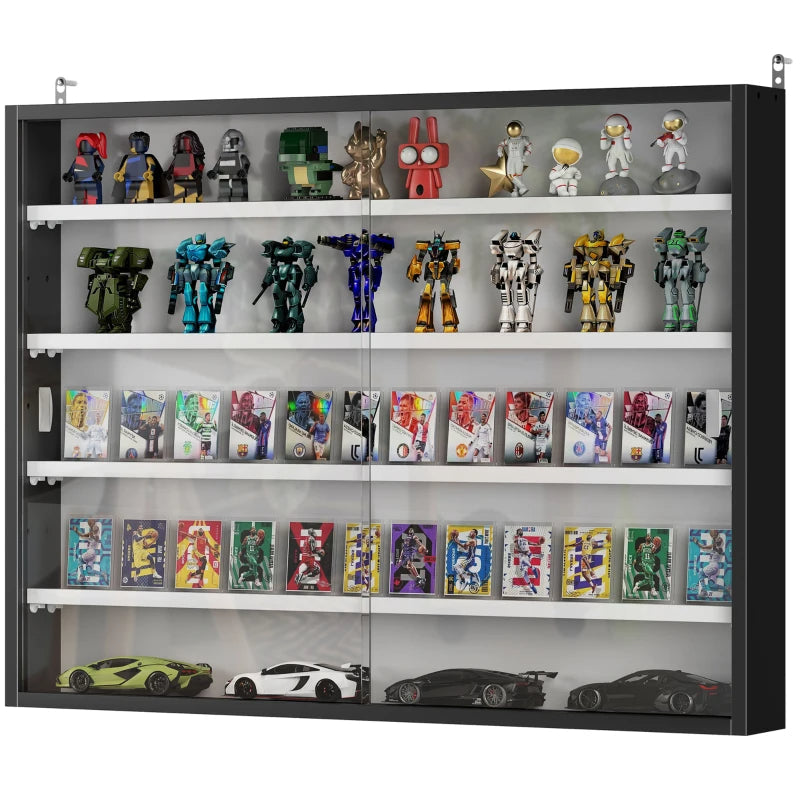 5-Tier Display Cabinet, Wall-Mounted Display Case With 2 Glass Doors And Adjustable Shelves, Blackm-1 HOMCOM 5-Tier Display Cabinet, Wall-Mounted Display Case With 2 Glass Doors And Adjustabl