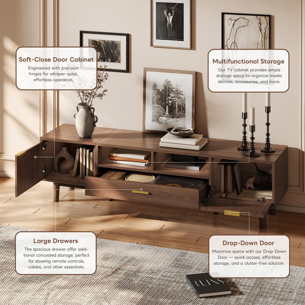 Wood Fashionable TV Stand For 75 TVs, TV Cabinet With Soft-Closing Door And Drop-Down Door Cabinet, Modern TV Consoles For Living Room, Bedroom