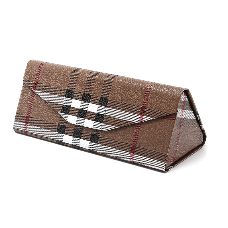 Handmade Stitching PU Cowhide Compression Resistance Triangle Folding Glasses Case