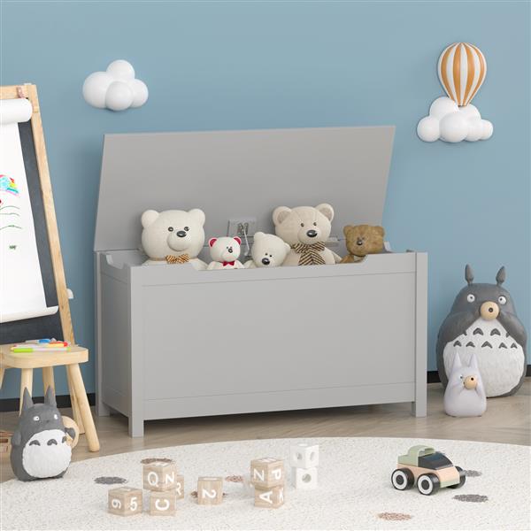Children's Wooden Toy Storage Box With Secure Hinged Lid For Children Over 2 Years Old