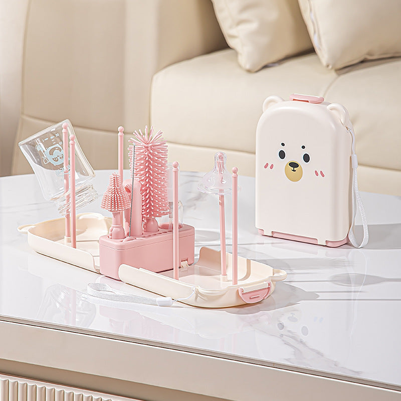 Travel Baby Bottle Brush Set - Portable Cup Cleaning Brush Set with Drying Rack and Storage Case for Bottles, Straws, Lids and Tumblers