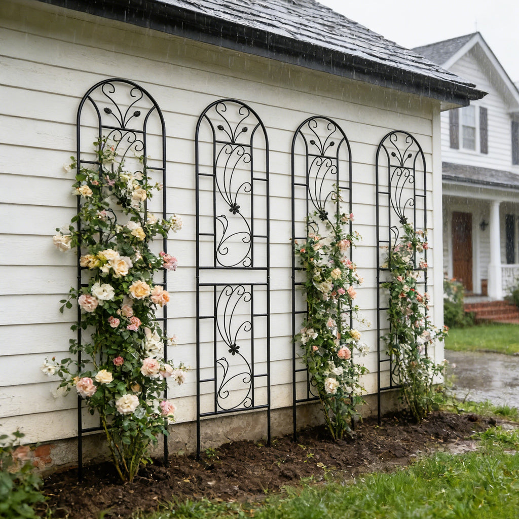 4 Pack Metal Garden Trellis 86.7  X 19.7  Rustproof Trellis For Climbing Plants Outdoor Flower Support Peacock Style Black