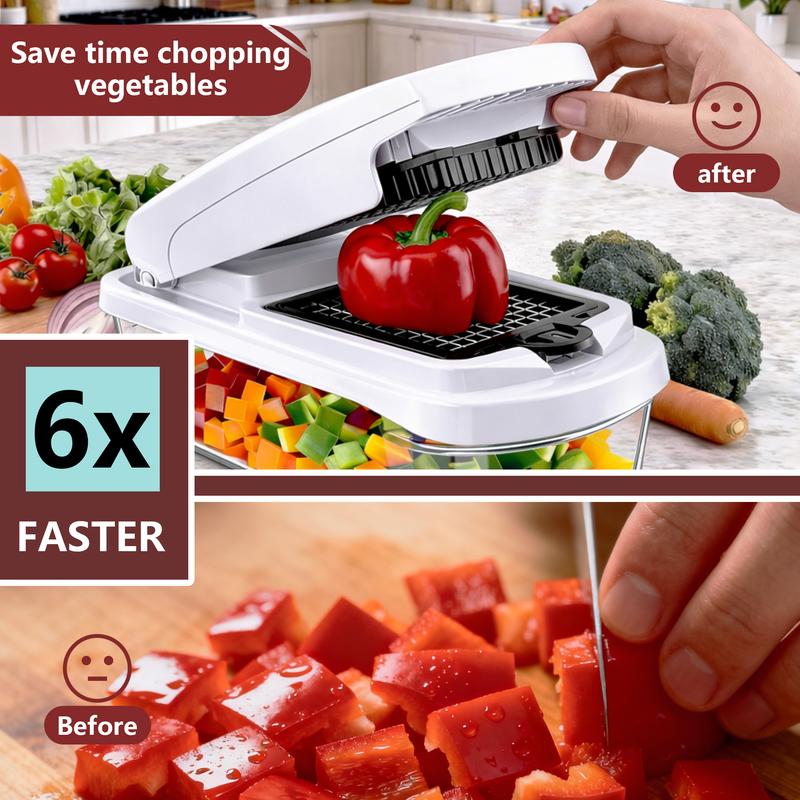 15-in-1 Multifunctional Stainless Steel Vegetable Chopper - 8 Blades, Container, Professional Design, Handle, Wave Slicer, Reduces Preparation Time, Kitchen Utensil, For Mothers, Flash Sale Home Items