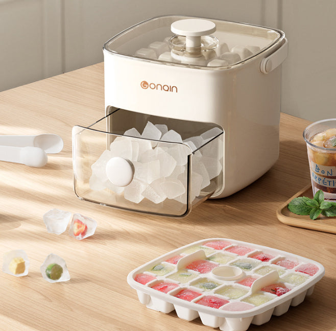 48-Grid Ice Maker Food-Grade Summer Double-Layer Design Ice Mold Easy-Press Lid Home Ice Storage Box