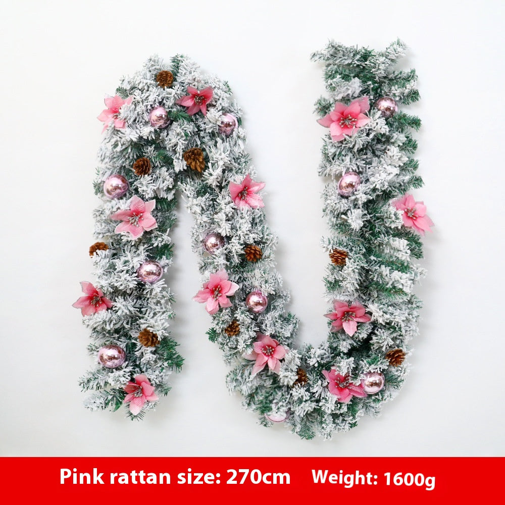 Artificial Snow-Flocked Christmas Garland with Pinecones, Bows & Ornaments
