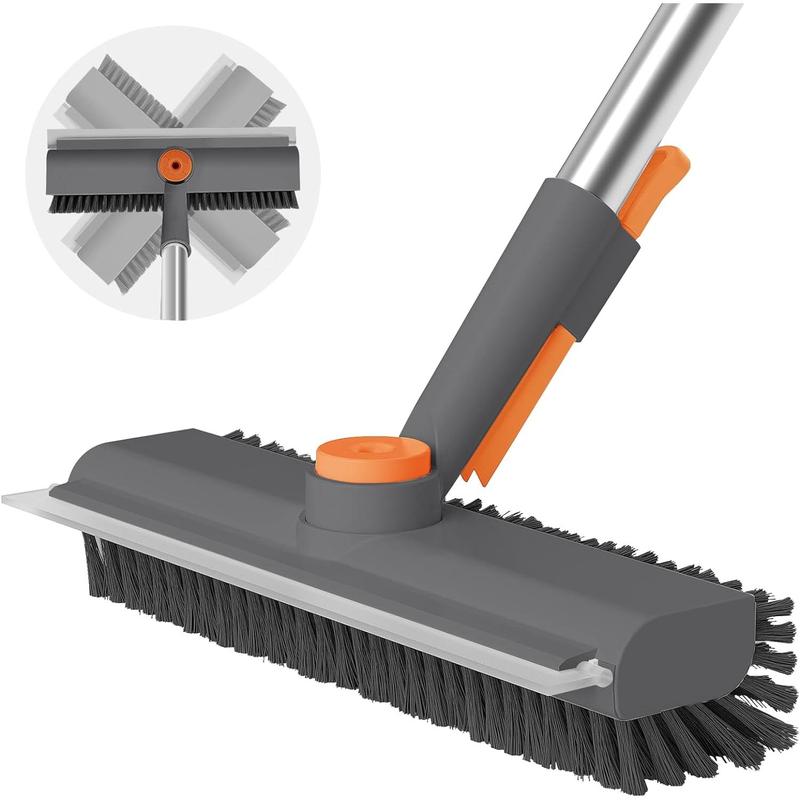 3-in-1 Floor Scrub Brush with Adjustable Durable Long Handle - 360°Rotating Scraper, Heavy-Duty Stiff Bristles, Scrubber Squeegee Combo for Faster Clean, Bathroom, Patio - Multifunctional Home Care Supplies Broom