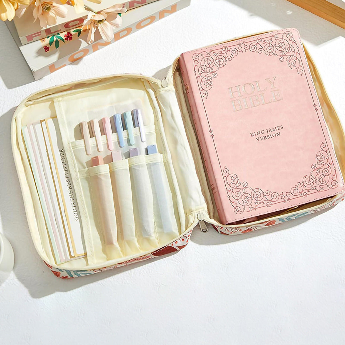 Bible Carrying Case with Zipper, Front Pocket & Handle