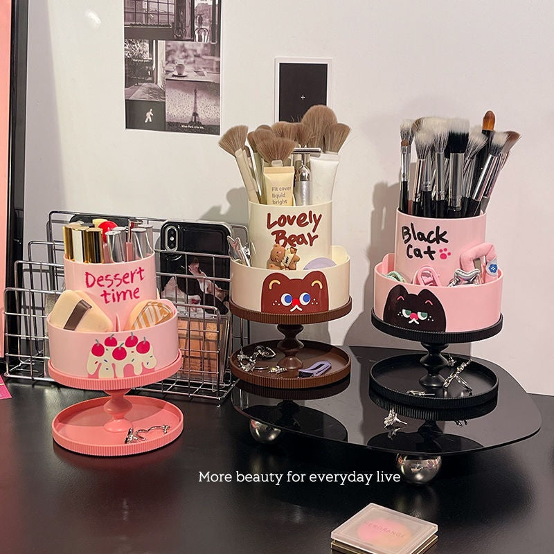 360° Rotating Makeup Brush Holder and Cosmetic Organizer – Two-Tier Desktop Storage Caddy