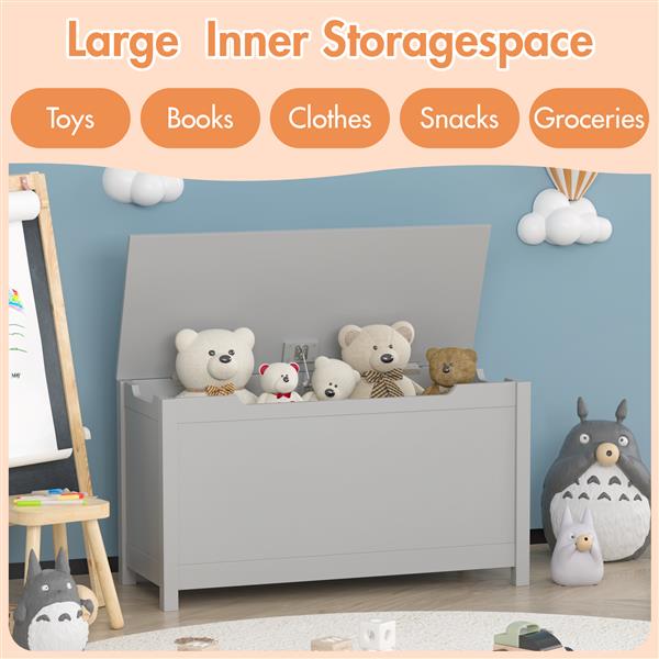 Children's Wooden Toy Storage Box With Secure Hinged Lid For Children Over 2 Years Old