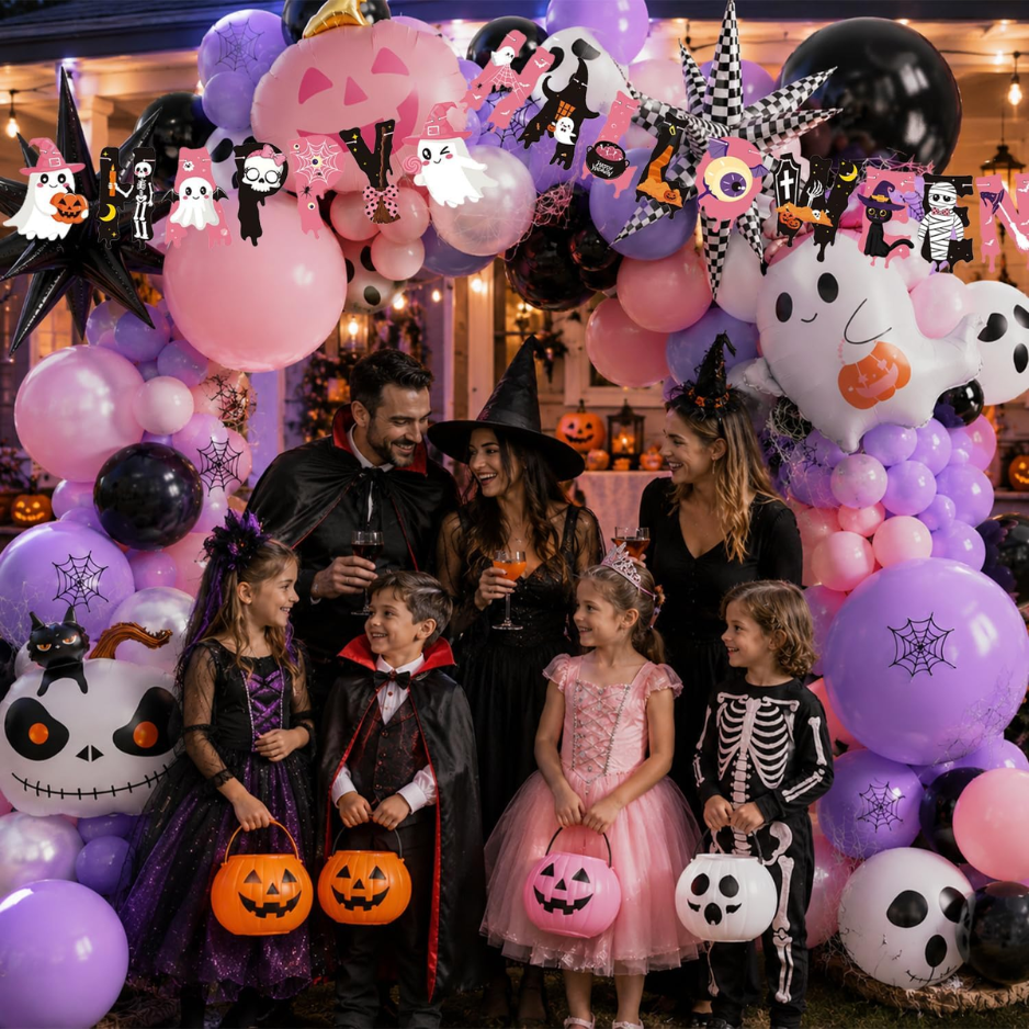 152pcs Halloween Balloon Garland Arch Kit,Happy Halloween Banner