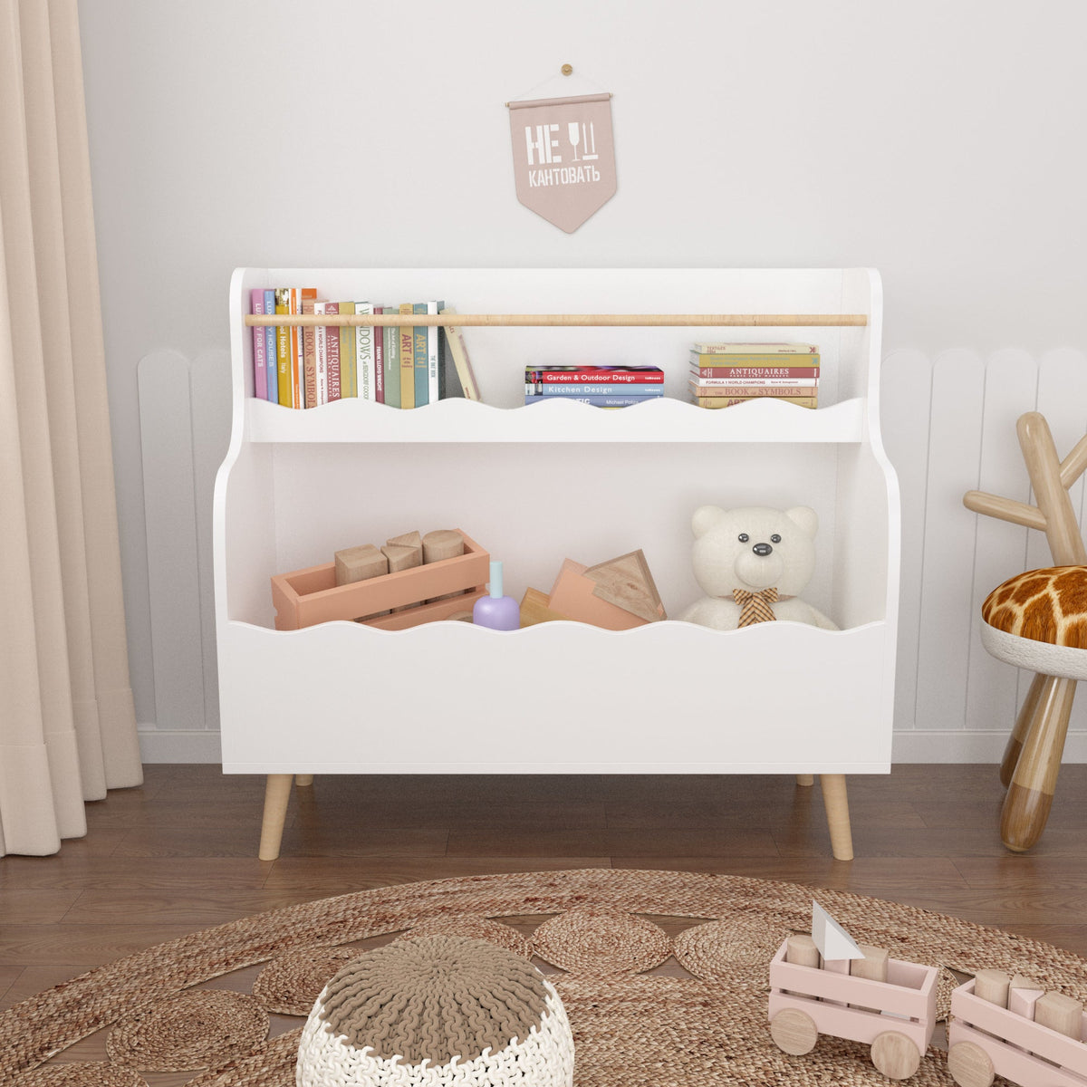 Kids Bookcaes, Children Book Organizer, Toy Storage Cabinet Organizer, White