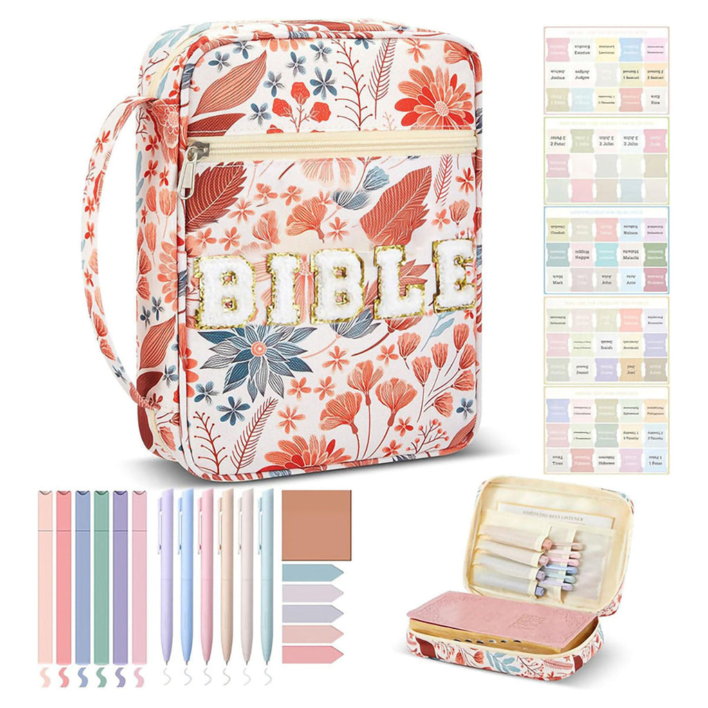 Bible Carrying Case with Zipper, Front Pocket & Handle