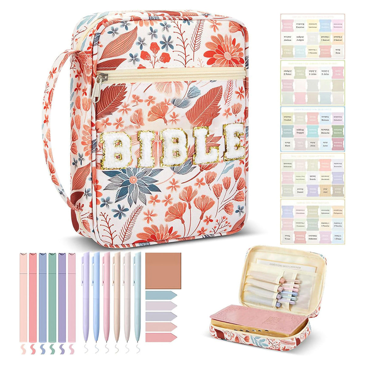 Bible Carrying Case with Zipper, Front Pocket & Handle