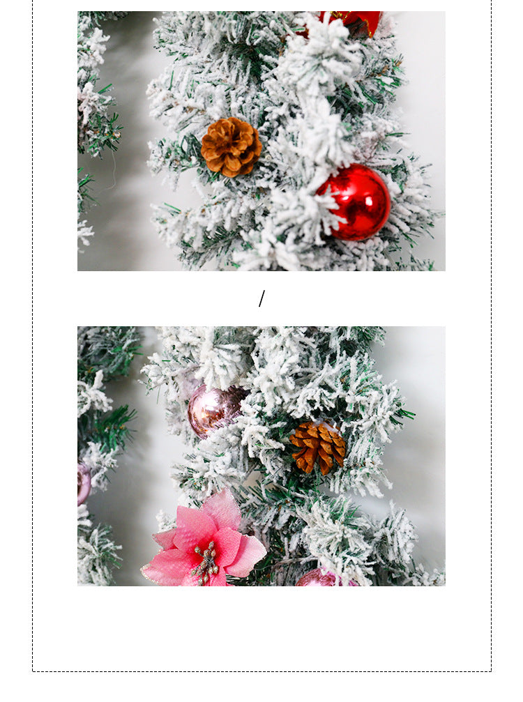 Artificial Snow-Flocked Christmas Garland with Pinecones, Bows & Ornaments