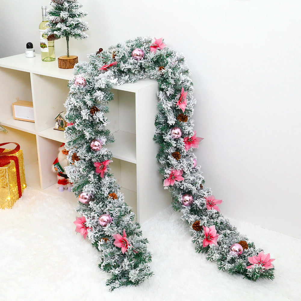 Artificial Snow-Flocked Christmas Garland with Pinecones, Bows & Ornaments