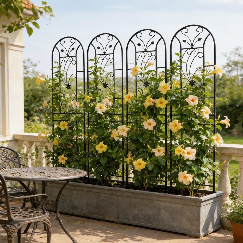 4 Pack Metal Garden Trellis 86.7  X 19.7  Rustproof Trellis For Climbing Plants Outdoor Flower Support Peacock Style Black