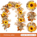 Sunflower & Maple Leaf Thanksgiving Garland, Handmade Silk Fall Wall Hanging Decor