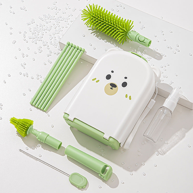 Travel Baby Bottle Brush Set - Portable Cup Cleaning Brush Set with Drying Rack and Storage Case for Bottles, Straws, Lids and Tumblers