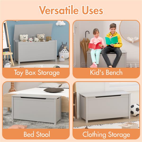 Children's Wooden Toy Storage Box With Secure Hinged Lid For Children Over 2 Years Old