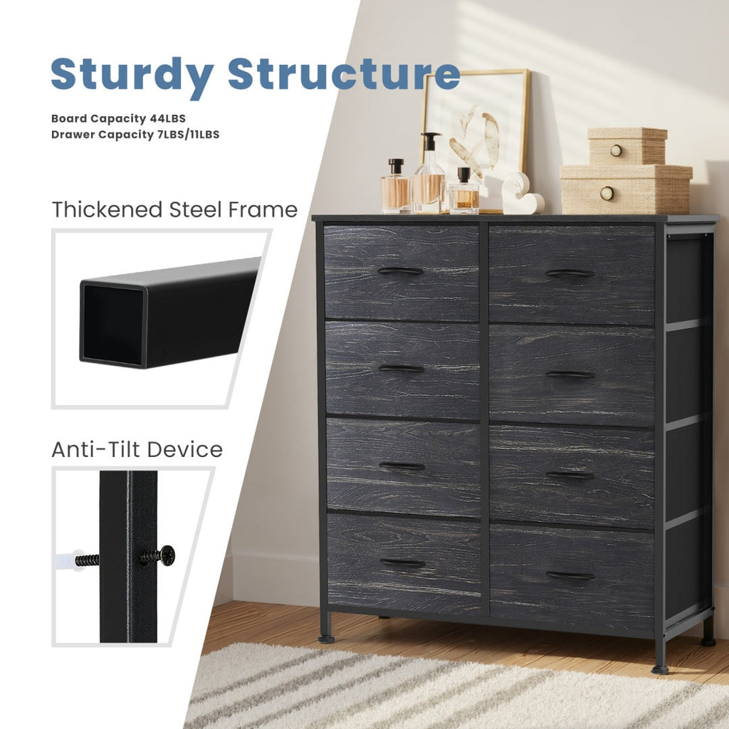 Tall Dresser Fabric Storage Tower ,Wooden Top For Kid Room, Closet, Entryway, Nursery