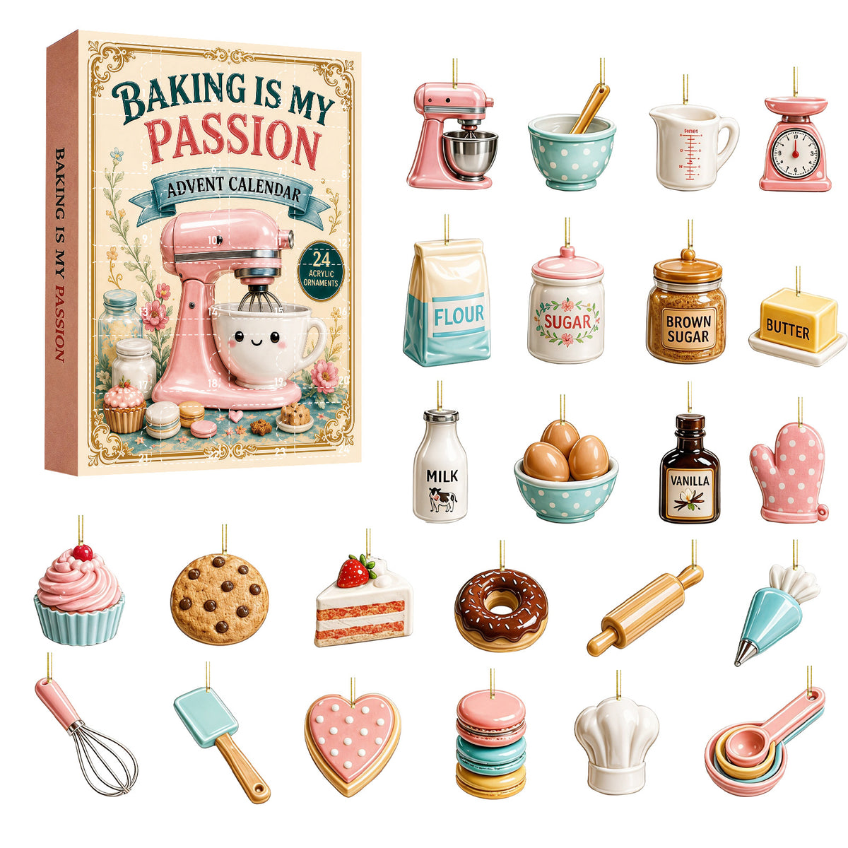 Macaron Theme Christmas Advent Calendar -24 Days Blind Box Hanging Ornaments