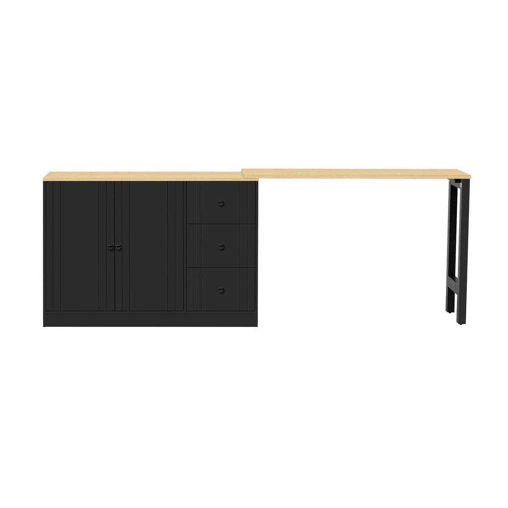 U-STYLE 89.7 Wooden Sideboard With Extendable Table Multifunctional Storage Cabinet With 2 Doors And 3 Drawers For Living Room Study Foyer And Kitchen