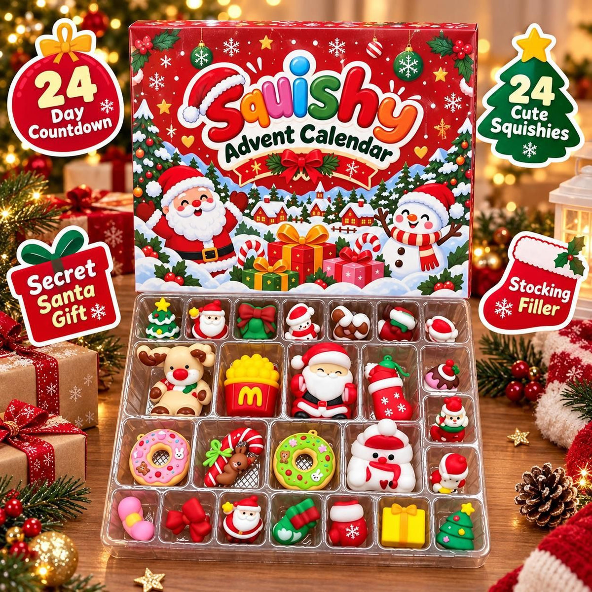24-Day Christmas Countdown Squishy Toy Blind Box Calendar – Slow-Rising TPR Surprise Set