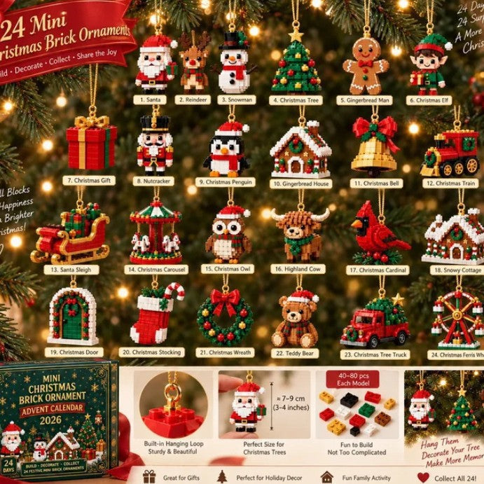 24-Day Christmas Mini Building Block Ornament Advent Calendar – 24 Festive DIY Tree Decorations