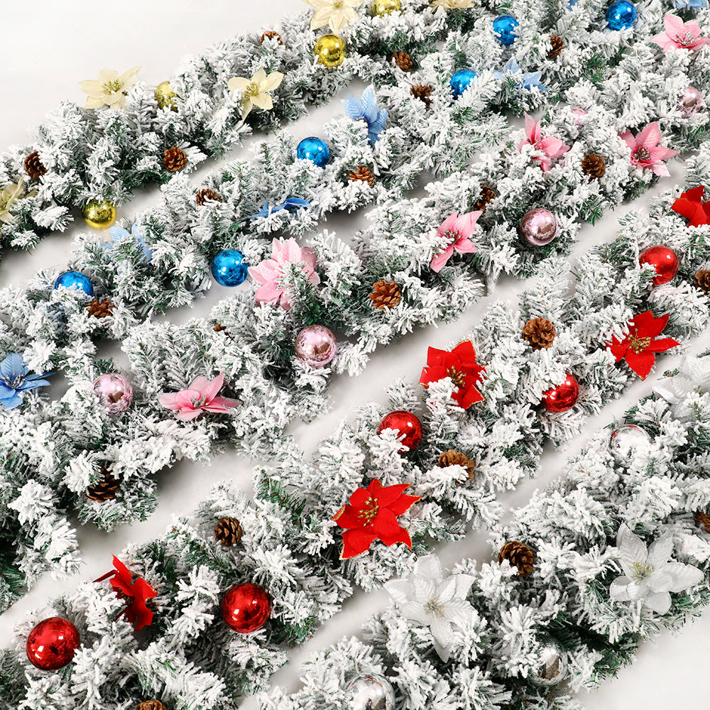 Artificial Snow-Flocked Christmas Garland with Pinecones, Bows & Ornaments