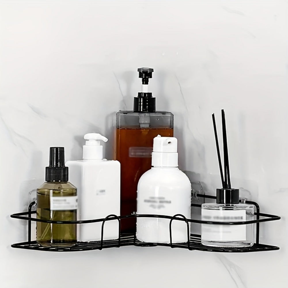 1pc Wall Mounted Bathroom Shelf, Shower Caddy Rack, No Punching Triangle Storage Rack For Bathroom Kitchen, Bathroom Accessories