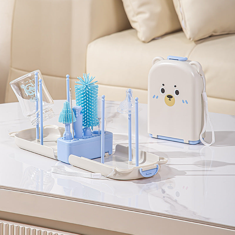 Travel Baby Bottle Brush Set - Portable Cup Cleaning Brush Set with Drying Rack and Storage Case for Bottles, Straws, Lids and Tumblers
