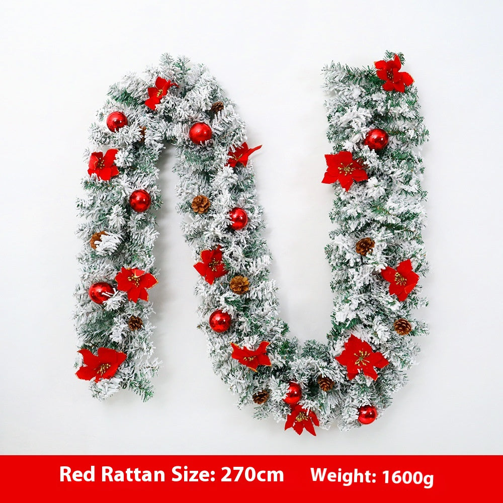 Artificial Snow-Flocked Christmas Garland with Pinecones, Bows & Ornaments