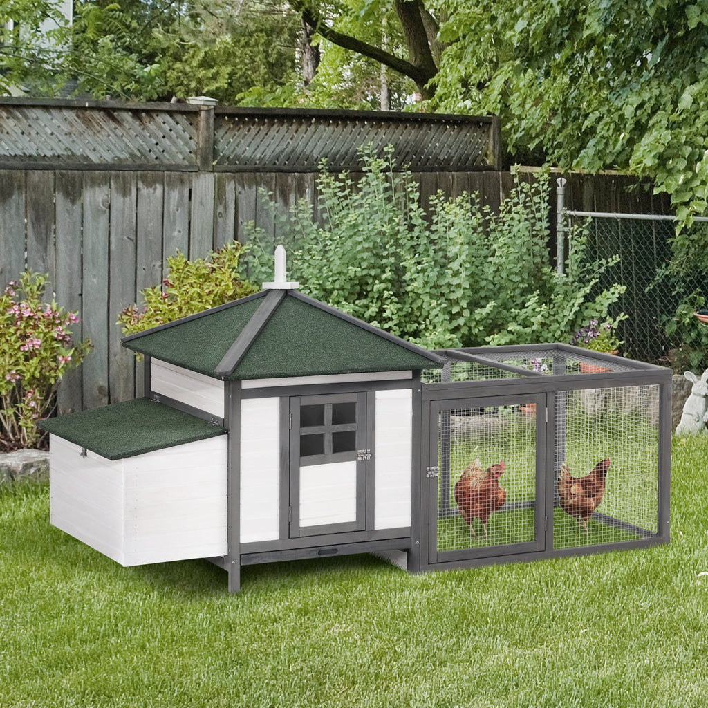 77-Inch Wooden Chicken Coop with Enclosed Run, Nesting Box and Removable Cleaning Tray