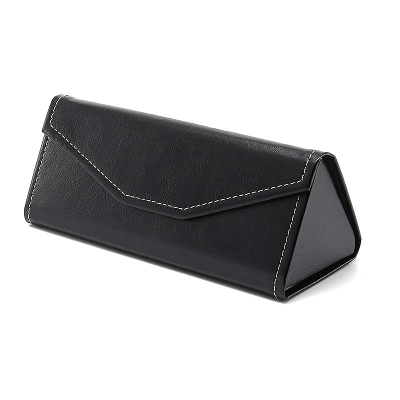 Handmade Stitching PU Cowhide Compression Resistance Triangle Folding Glasses Case