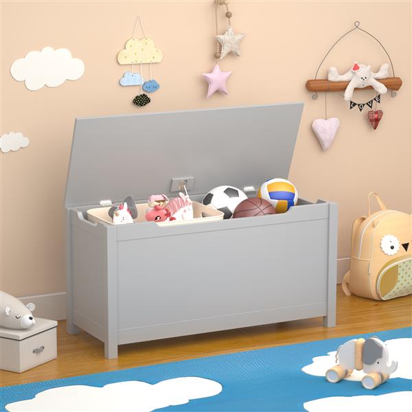 Children's Wooden Toy Storage Box With Secure Hinged Lid For Children Over 2 Years Old