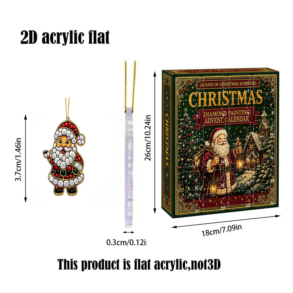 24-Day Christmas Diamond Painting Advent Calendar – DIY Holiday Ornament Kit with Festive Hanging Pendants