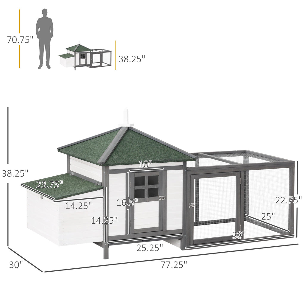 77-Inch Wooden Chicken Coop with Enclosed Run, Nesting Box and Removable Cleaning Tray