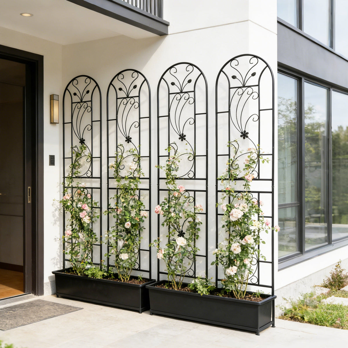 4 Pack Metal Garden Trellis 86.7  X 19.7  Rustproof Trellis For Climbing Plants Outdoor Flower Support Peacock Style Black