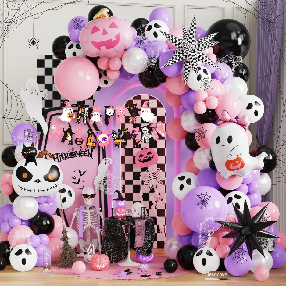 152pcs Halloween Balloon Garland Arch Kit,Happy Halloween Banner