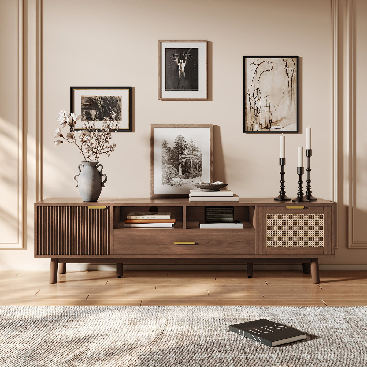 Wood Fashionable TV Stand For 75 TVs, TV Cabinet With Soft-Closing Door And Drop-Down Door Cabinet, Modern TV Consoles For Living Room, Bedroom