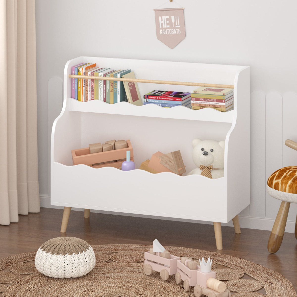 Kids Bookcaes, Children Book Organizer, Toy Storage Cabinet Organizer, White